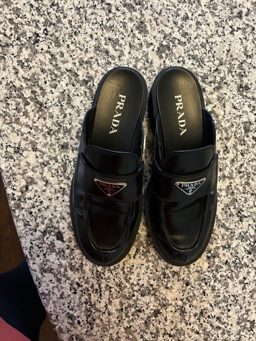 Prada Black Leather Loafer Mules - Picture 3 of 4